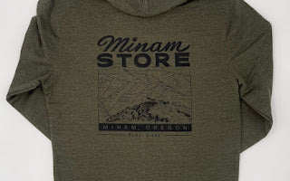 Minam Store "Ares" Front, Ella in Canyon Back Full Zip Hoodie